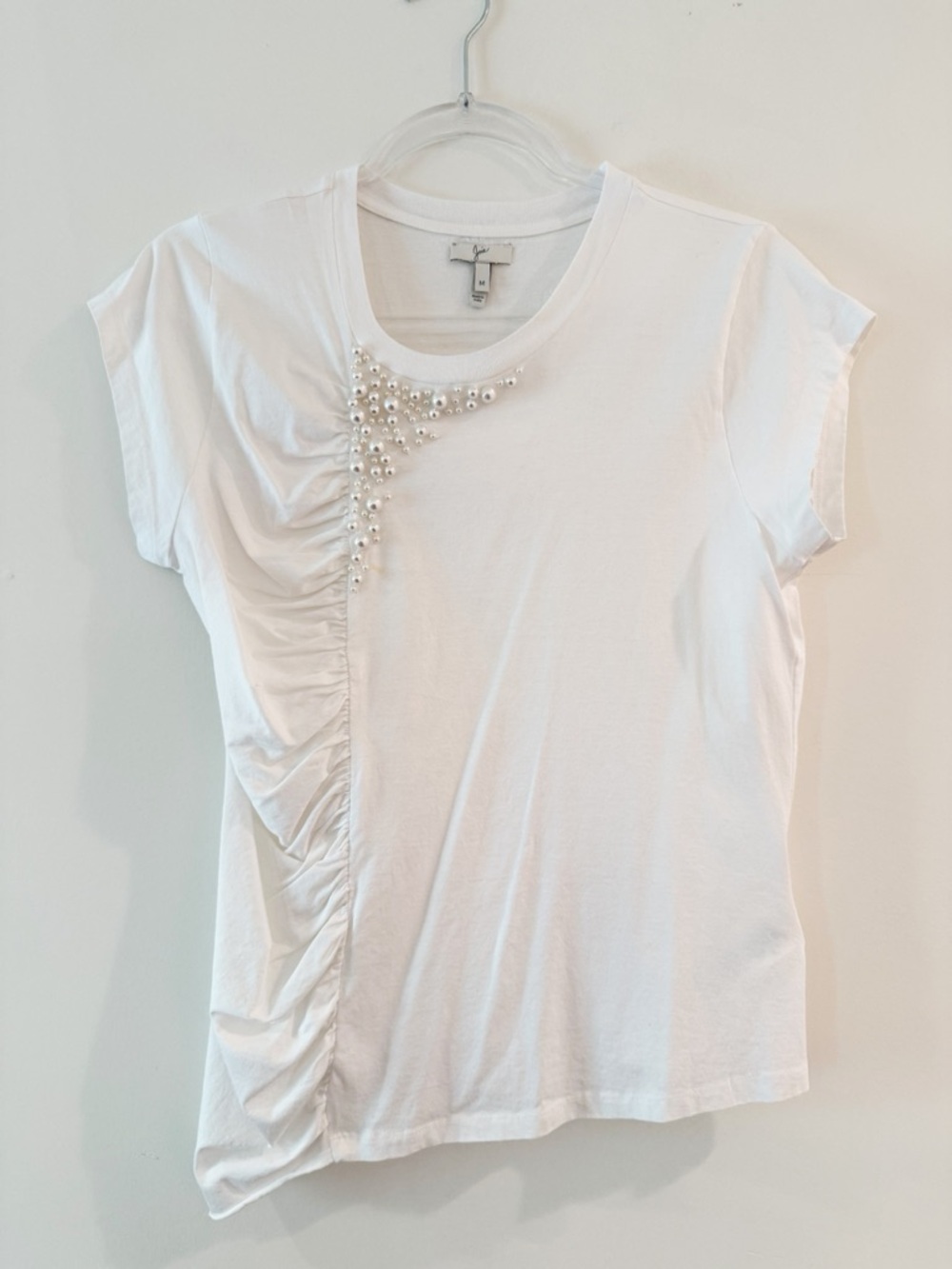 Joie Pearl Embellished Ruched White T-Shirt - Picture 5 of 5